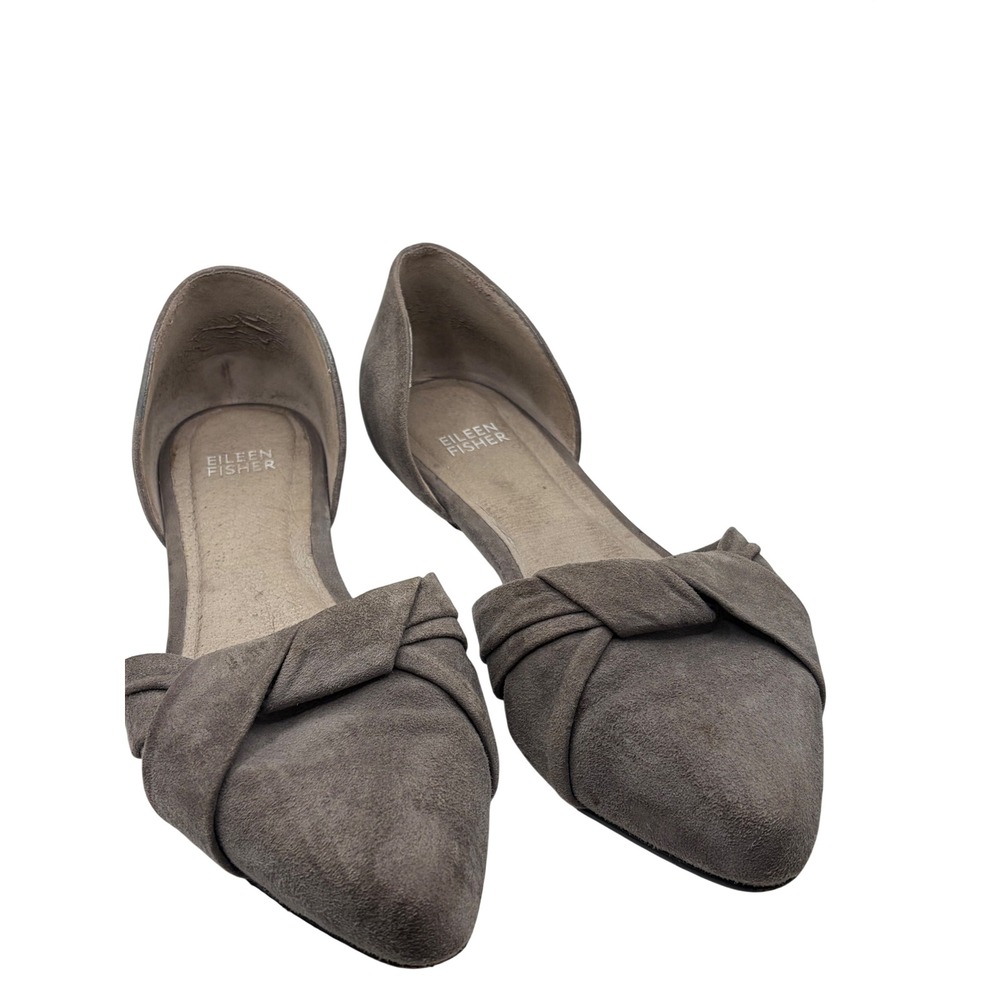Eileen Fisher Grey Suede Knot D'Orsay Pointed Toe Flats Shoes Womens 7.5